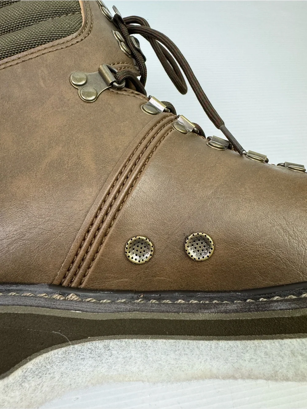 Simms VTG Brown/Green Leather Cordura Fly Fishing Wading Boots Felt Soles Men 9